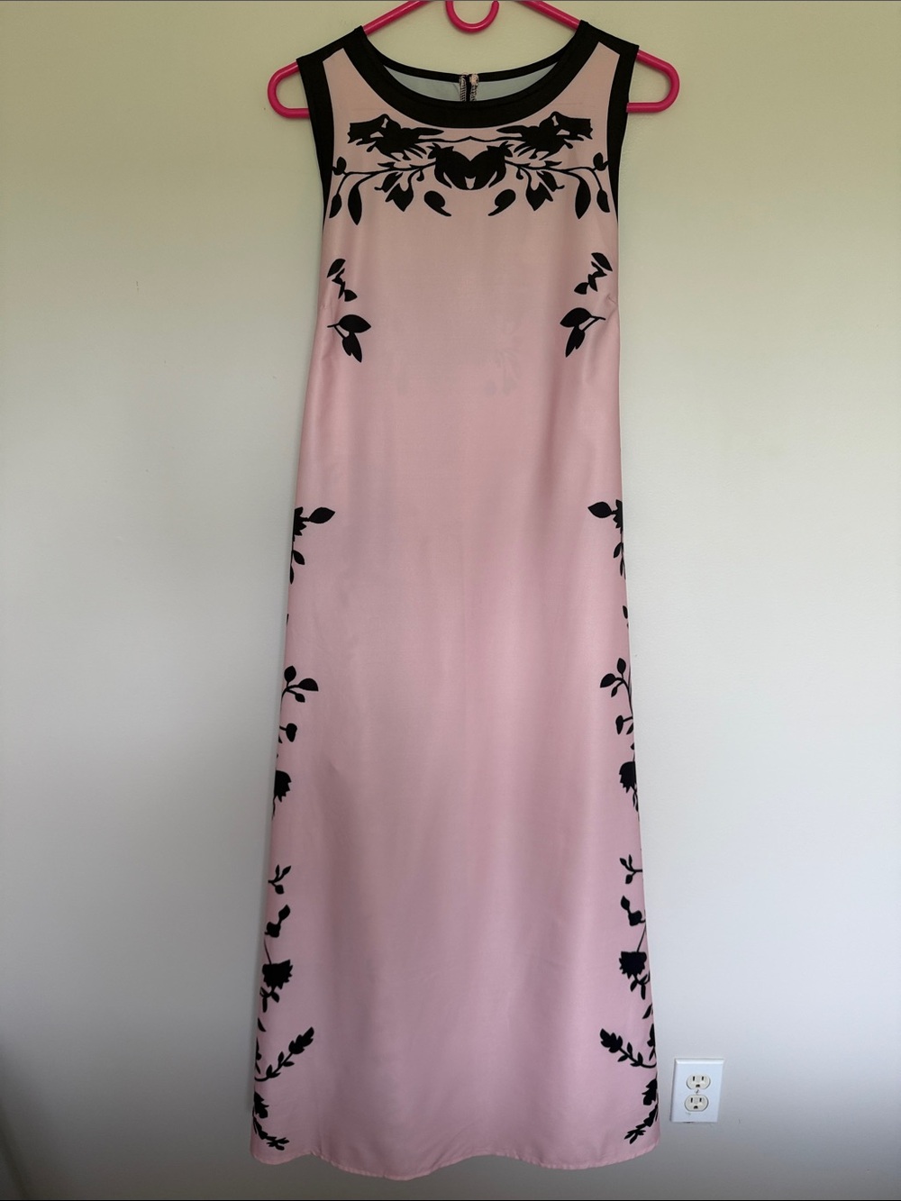 Sleeveless Pink Floral-Trim Maxi Dress